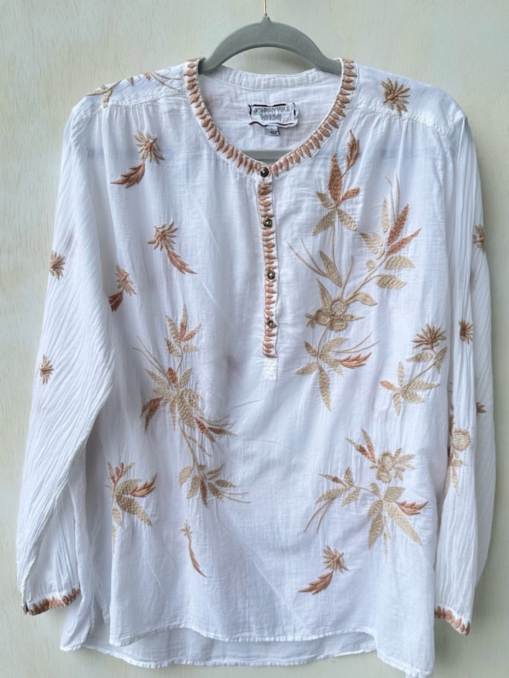 *JOHNNY WAS* JOELLE EMBROIDERED PRAIRIE BOHO BLOUSE* SIZE LARGE*